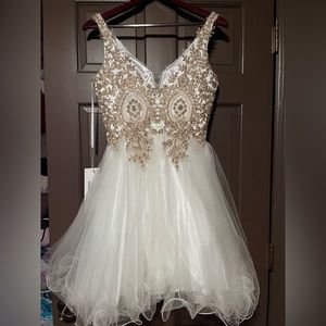 Short prom dress white with gold beading